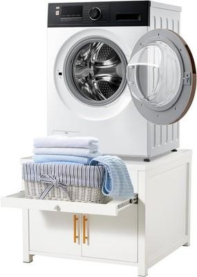 Laundry Pedestal for Washer & Dryer, 700LBS Metal Stand, Pull-Out Shelf, White