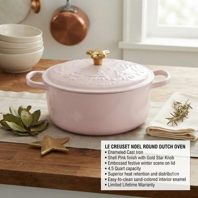 Le Creuset Holiday Tree Cast Iron Dutch Oven 4.5Qt -Shell Pink