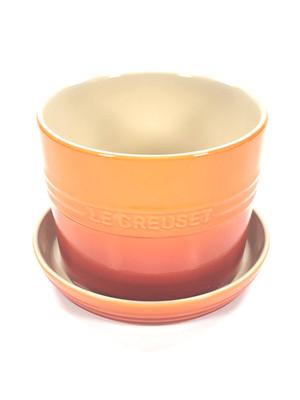 Le Creuset Stoneware 14cm Herb Planter with Tray NWT ~ FLAME Orange (Volcanique)