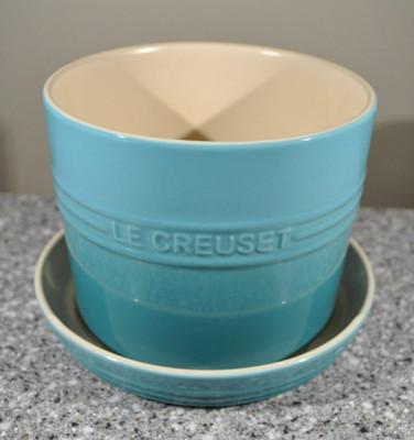 Le Creuset Stoneware Herb Planter Pot w/Saucer, Caribbean NWT - FAST SHIP