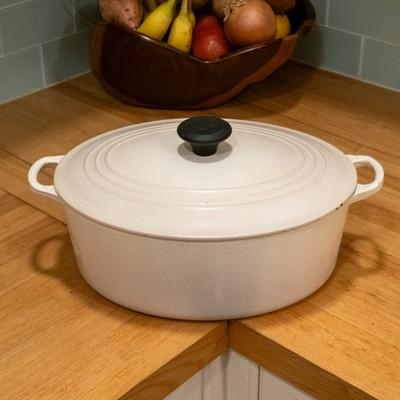Le Creuset White Enameled Cast Iron #31 Oval Dutch Oven 6.75 Qt French Pot Lid