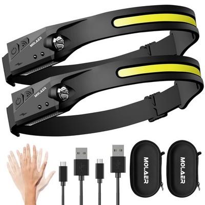 LED Headlamp Rechargeable Flashlight, 2-Pack 230° Wide Beam Headlight with Mo...