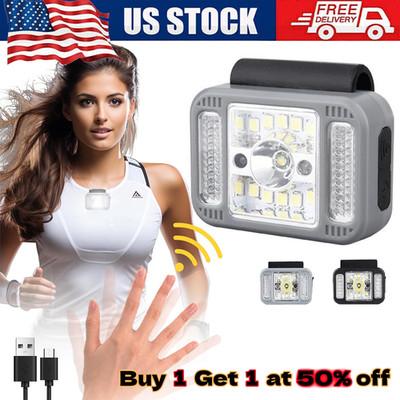 LED Running Lights Flashlight Torch USB Rechargeable Waterproof Sensor Headlight