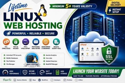 Lifetime Linux cPanel Hosting | HDD Storage, SSL, PHP, MySQL & Email | 5+ Years