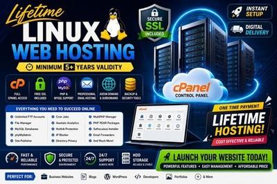 Lifetime Linux Web Hosting cPanel HDD | SSL PHP MySQL Email Hosting | 5+ Years