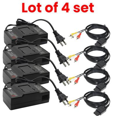 Lot of 4 AC Adapter Power Supply &AV Cable Cord For Nintendo 64 N64 Bundle