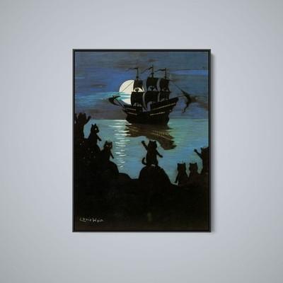 Louis Wain - Pirate Pussies - Art Print on Paper or Canvas