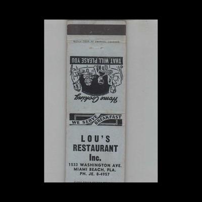 Matchbook Cover Lou's Restaurant Miami Beach, FL