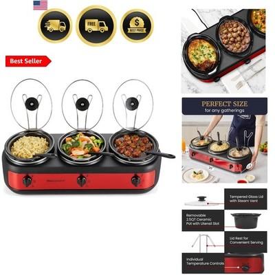Maxi-Matic Triple Slow Cooker Buffet Server Adjustable Temp Dishwasher-Safe O...