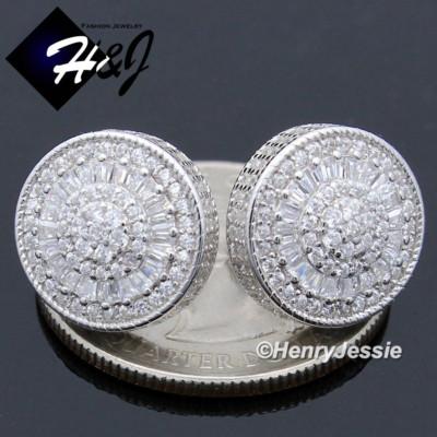 MEN 925 STERLING SILVER 13MM ICY BLING CZ ROUND 3D SCREW BACK STUD EARRING*E178