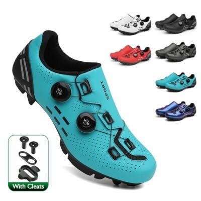 Men MTB Cycling Shoes Carbon Cleats Road Bikng Speed Sneakers Mountain Spd Blue
