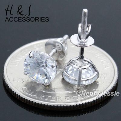 MEN WOMEN 925 STERLING SILVER 7MM ICY BLING CZ ROUND SCREW BACK STUD EARRING*E88