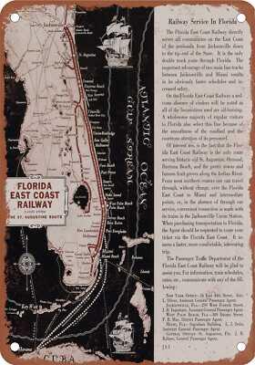 METAL SIGN - 1936 Florida East Coast Railway Service Map - Vintage Rusty Look
