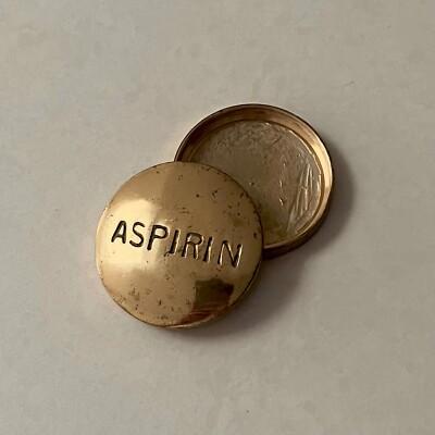 Mid-Century Brass Aspirin Pill Box - Vintage, Antique Trinket Box