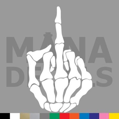Middle Finger Skeleton Vinyl Die Cut Decal Sticker - Bone Hand Flip Off Biker FU