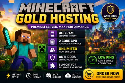 Minecraft Server Hosting 4GB RAM Anti DDoS Instant Setup 24/7