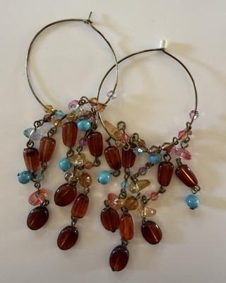 Multicolor Crystal & Glass Beaded Hoop Chandelier Dangle Earrings Hook Back