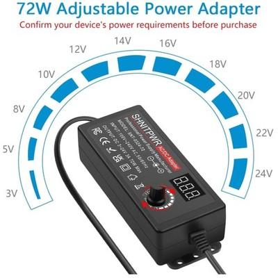 Multipurpose 3-24V AC/DC Adapter 72W with Safety Features