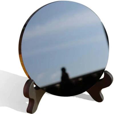 Natural Black Obsidian Mirror, Scrying Mirror, Healing Crystal, With wood Stand