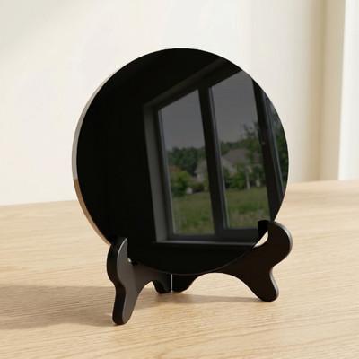 Natural Black Obsidian Mirror Scrying Plate Crystal Decor Spiritual Altar Stand