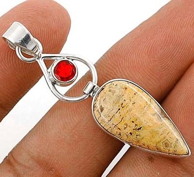 Natural Picture Jasper & Garnet 925 Solid Sterling Silver Pendant Jewelry @B17-5