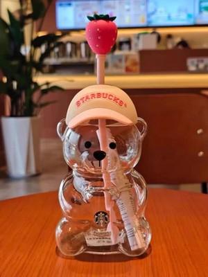 New 2026 Starbucks Bearista Bear Cup Tumblers Strawberry Topper Baseball cap