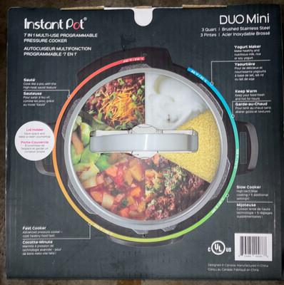 New Instant Pot Duo Mini 7 in 1 Electric Pressure Cooker 3 Qt Stainless & Black