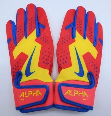 Nike Alpha Tee Ball Batting Gloves Youth Medium/Large Chrome Yellow/Red/Blue