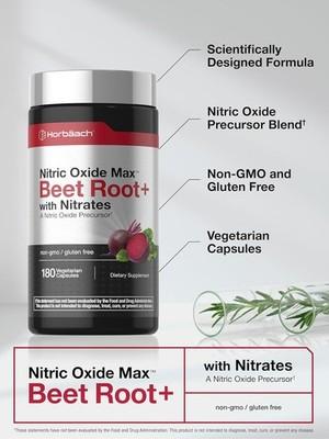 Nitric Oxide Beet Root Capsules | With Nitrates | 180 Count | by Horbaach