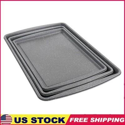 Non-Stick Carbon Steel Cookie Sheet Baking Pan Set 3 Pack Cookies Parties New
