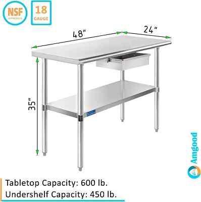 NSF Stainless Steel Food Prep Table with Drawer,Heavy Duty for Restaurant48"x 24