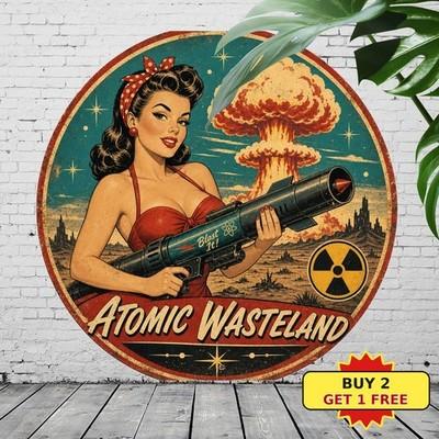 Nuclear Shelter Vault Warning Round Tin Sign Retro Gaming Man Cave Wall Decor
