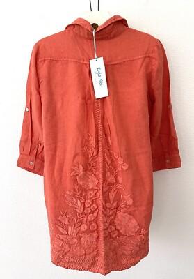 NWT Anthropologie KYLA SEO Ezra Shirt, Intricate Embroidery, Size Small, Orange