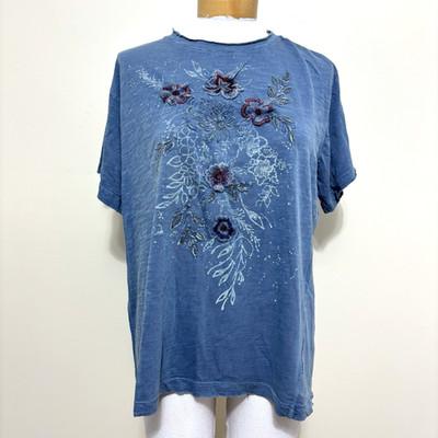 NWT Kyla Seo Anthropologie 100% Cotton Blue Embroidered T-shirt Blouse Sz S Boho