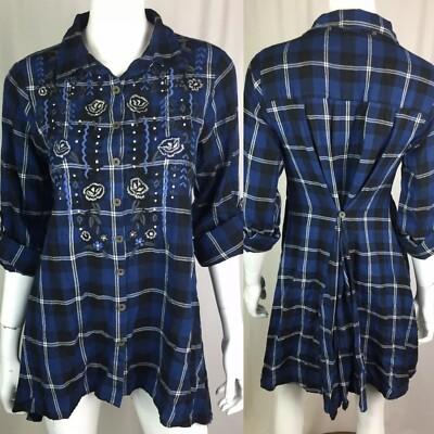 NWT Kyla Seo Small Plaid Flannel Embroidered Tunic Shirt Dress Anthropologie