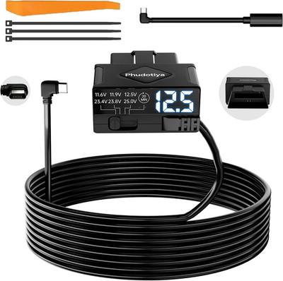 OBD2 to USB-C Dash Cam Hardwire Kit, Plug & Play Power Cable with Acc Detection,