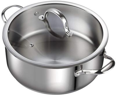 Olla 7QT acero inoxidable con tapa vidrio, resistente, ideal guisos cocina,Nuevo