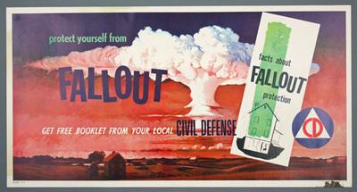 Original Vintage Cold War Era Fallout Poster/Window Card, Civil Defense, 1958