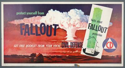 Original Vintage Cold War Era Fallout Poster/Window Card, Civil Defense, 1958