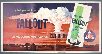 Original Vintage Cold War Era Fallout Poster/Window Card, Civil Defense, 1958