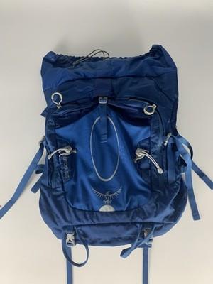 Osprey Atmos 65 Size Small Hiking Backpack Blue Gray Nylon Hip Belt Poncho Cover