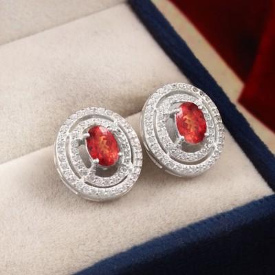 Padparadscha Sapphire Earrings 925 Sterling Silver Stud Oval 8x6mm Birthday Gift
