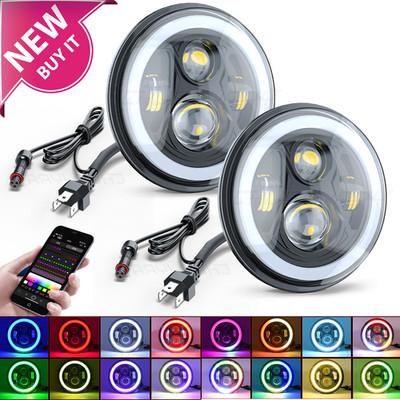 Pair 7inch Round LED Headlights RGB Halo DRL Light FIT Chevy C10 C20 Pickup Nova