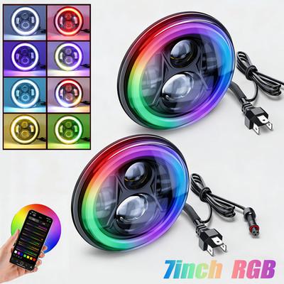 Pair 7inch Round LED Headlights RGB Halo DRL Light for Chevy C10 C20 Pickup Nova