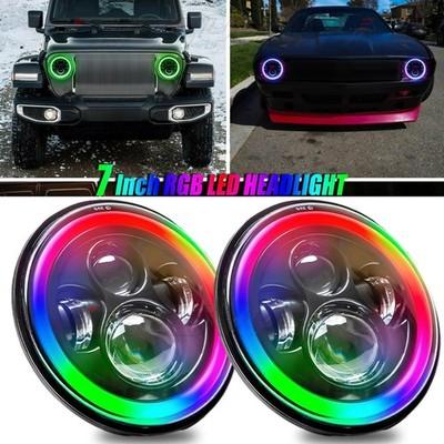 Pair 7inch Round LED Headlights RGB Halo DRL Light for Chevy C10 C20 Pickup Nova