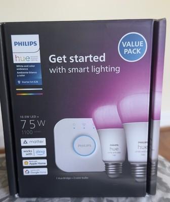 Philips HUE 75W White &Color Ambience Starter Kit E26 2-Pack. - New Sealed