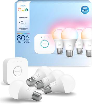 Philips Hue Essential Smart LED A19 Bulb 4-Pack, White and Color Ambiance, E26,