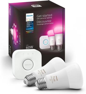 Philips Hue Smart Light Bulbs Starter Kit, Includes (1) Bridge, (2) 75W A19 Bulb