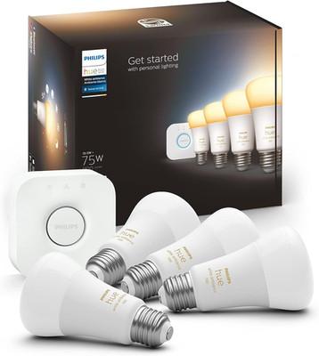 Philips Hue Smart Light Starter Kit - Includes (1) Bridge and (4) 75W A19 E26 LE