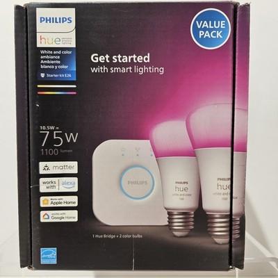 Philips Hue Starter Kit Bridge + 2 White & Color Ambiance Bulbs Value Pack NEW